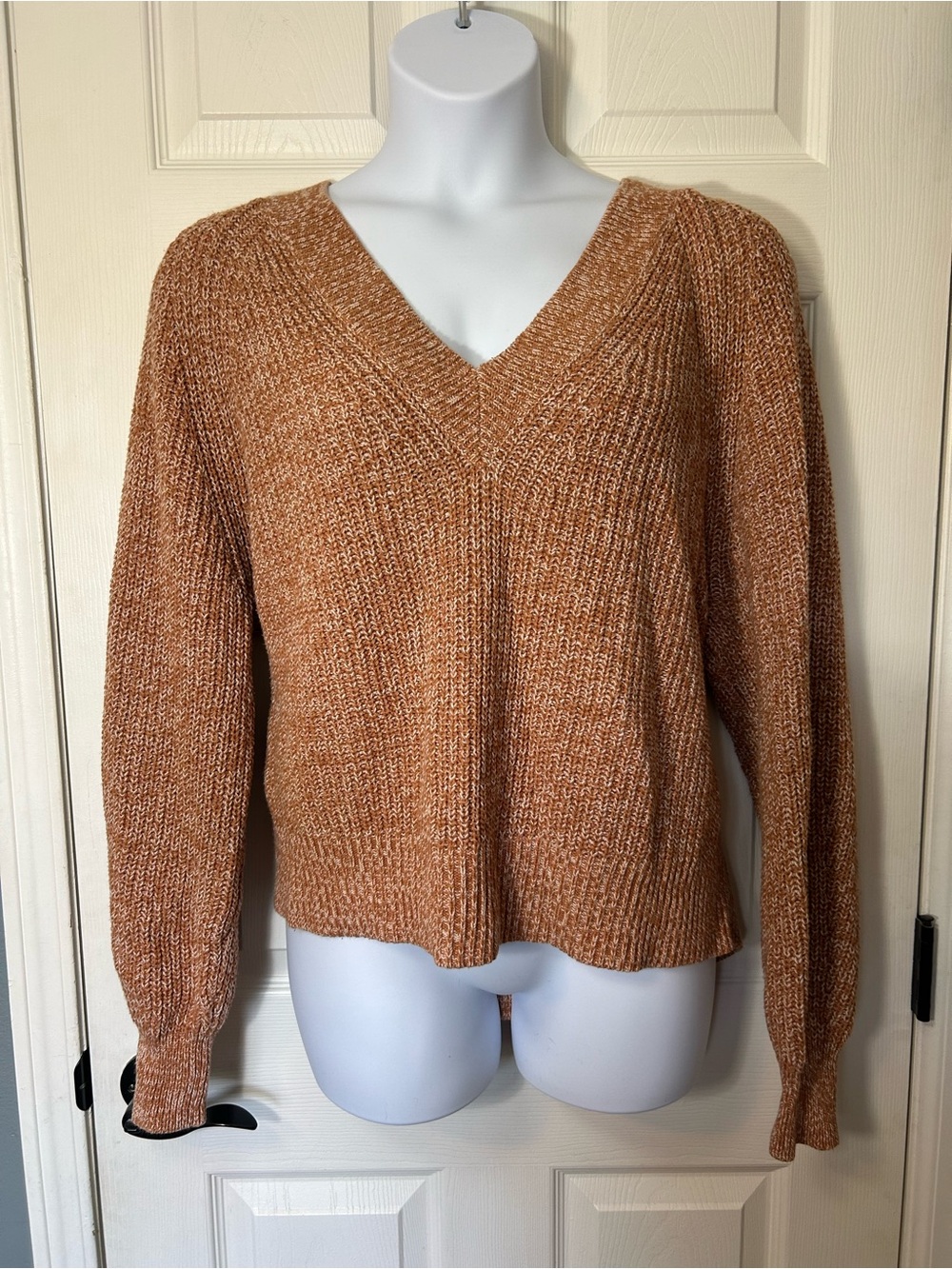 A New Day Marled Rust V-Neck Knit Sweater XL Balloon Sleeve